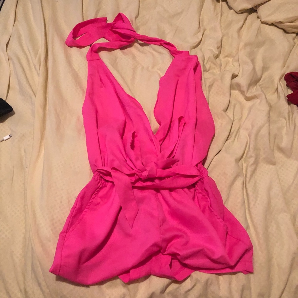 Neon pink halter romper
